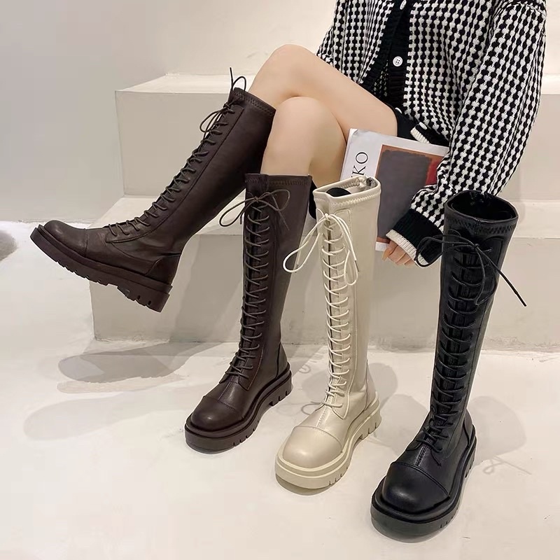 Giày Bốt Boot Cao Cổ Đùi Nữ Da Lì Trơn Gót Vuông Cao Hàng Quảng Châu Thời Trang Boot Nữ Cổ Cao Thu Đông Chali G002