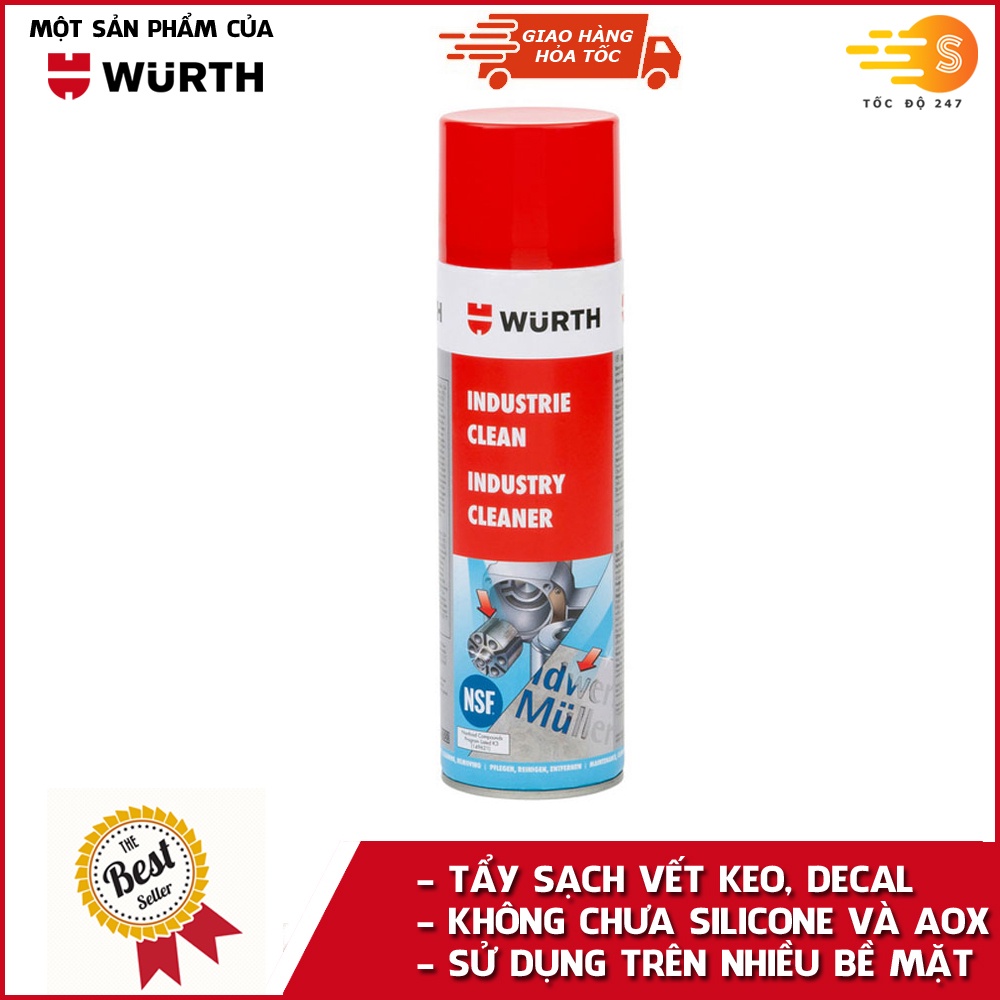 Chai xịt tẩy keo, nhãn dán, decal chuyên dụng Wurth WU-TK500