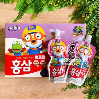 Một lốc gồm 10 gói nước hồng sâm trái cây đủ vị cam/nho/táo cho bé Paldo Pororo Hàn Quốc gói 100ml