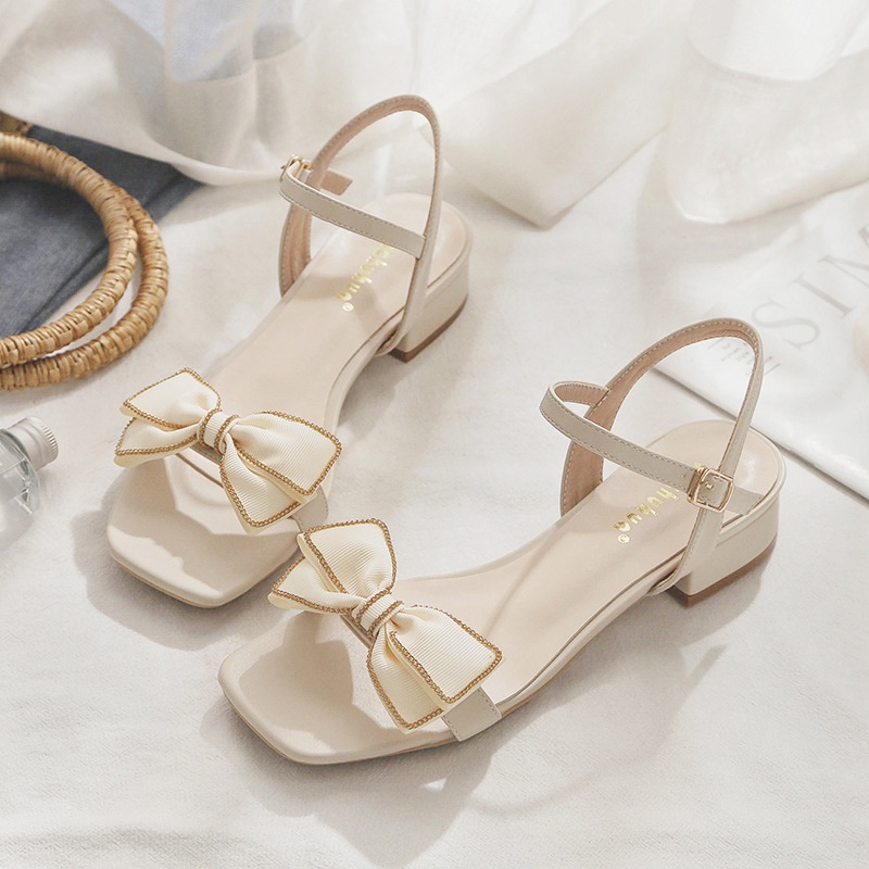 Giày Sandal Cao Gót Cài Khóa Đính Nơ Thời Trang Mùa Hè Phong Cách Hàn Quốc Dành Cho Nữ 2022