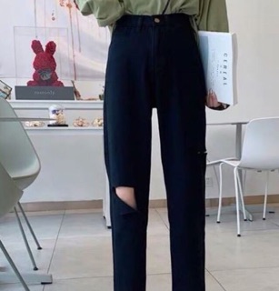 Quần Baggy Jean Đen Rách Xẻ - Lưng Cao - Size Đại [ 26-35 ] - Không Co Giãn - Siêu Ngầu
