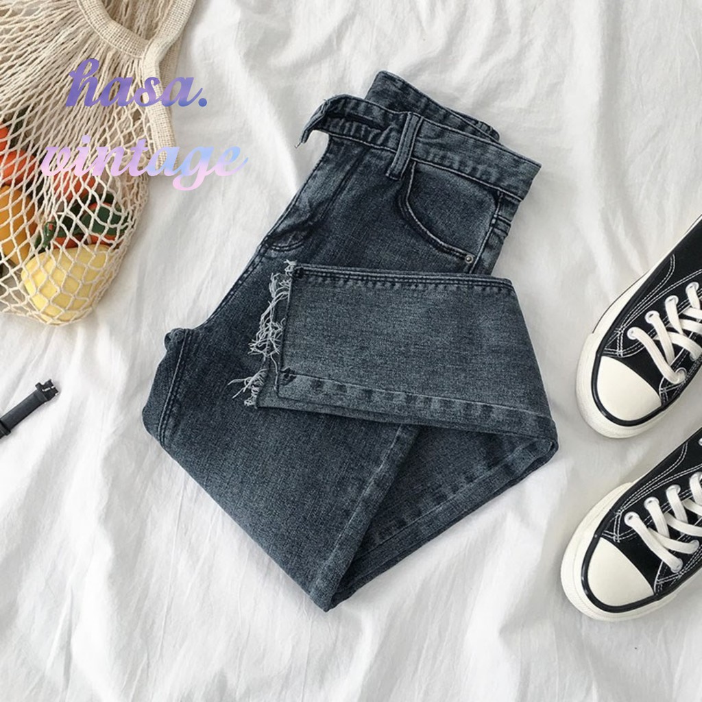 🌿 Quần jean mài dáng bó basic cắt gấu ulzzang 🔥