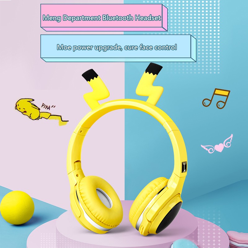 Tai nghe chụp tai không dây bluetooth thiết kế kiểu Pikachu xinh xắn
