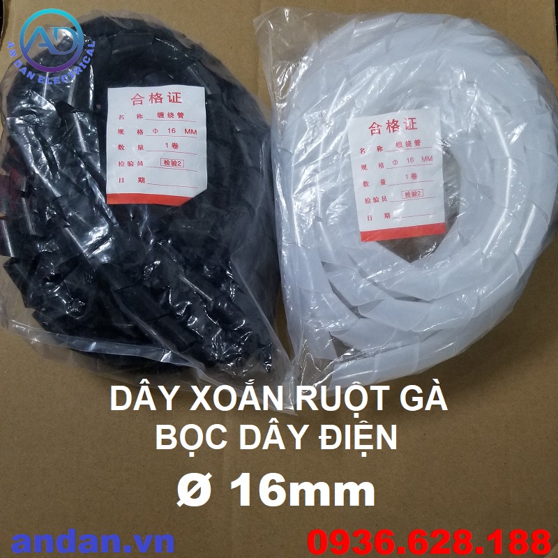 Dây xoắn ruột gà bọc dây điện phi 6, 8, 10, 12, 16, 20, 25, Dây Xoắn nhựa, Ruột Gà Đen - Trắng