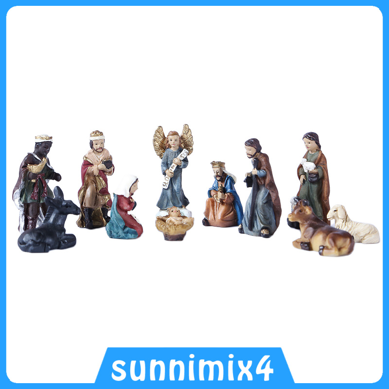 [H₂Sports&Fitness]11x Family Nativity Figurine Birth of Jesus Statue Religious Desk Decor Gift
