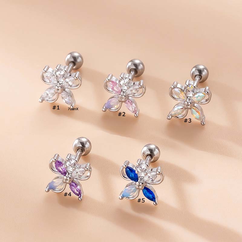 1 Khuyên Xỏ Sụn Tai Bằng Thép Không Gỉ Đính Đá Zircon
