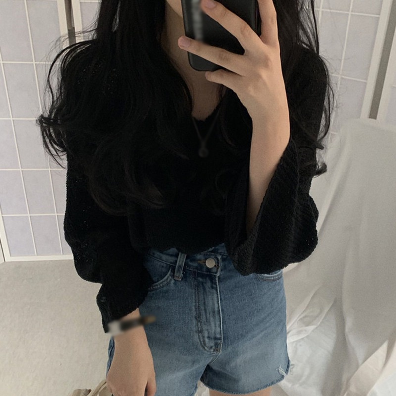 Áo Len Mỏng Áo Dệt Kim Mỏng Dáng Rộng Tay Dài 3 Màu Trơn Tùy Chọn Cho Nữ