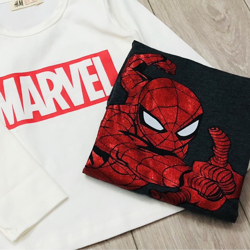 [Rẻ Vô Địch] Áo thun dài tay bé trai - Set 2 áo dài tay Spiderman Hm chất cotton cho bé trai size 2-10 tuổi