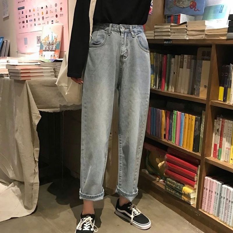 [Baywellfashion]Women Autumn Solid Color Loose Denim Wide Leg Loose Elastic High Waist Straight Casual Pants | BigBuy360 - bigbuy360.vn