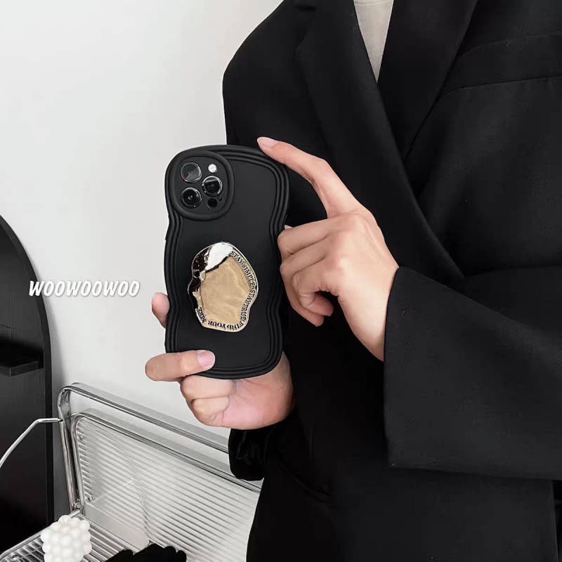 Ốp điện thoại mềm đen có giá đỡ kim loại cao cấp thích hợp cho Apple iPhone 14promax 13 11 X/XR 12