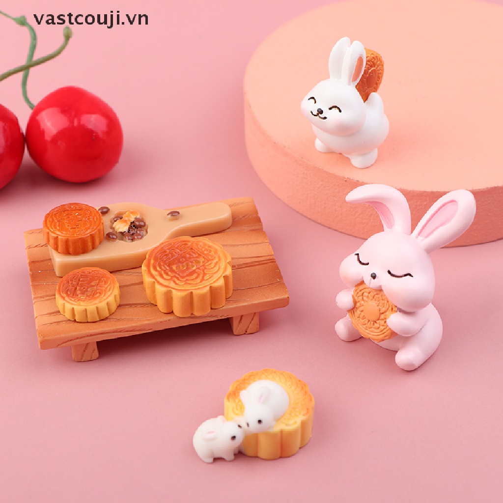 Phụ Kiện Trang Trí Tiểu Cảnh Hình Thỏ Bánh Trung Thu