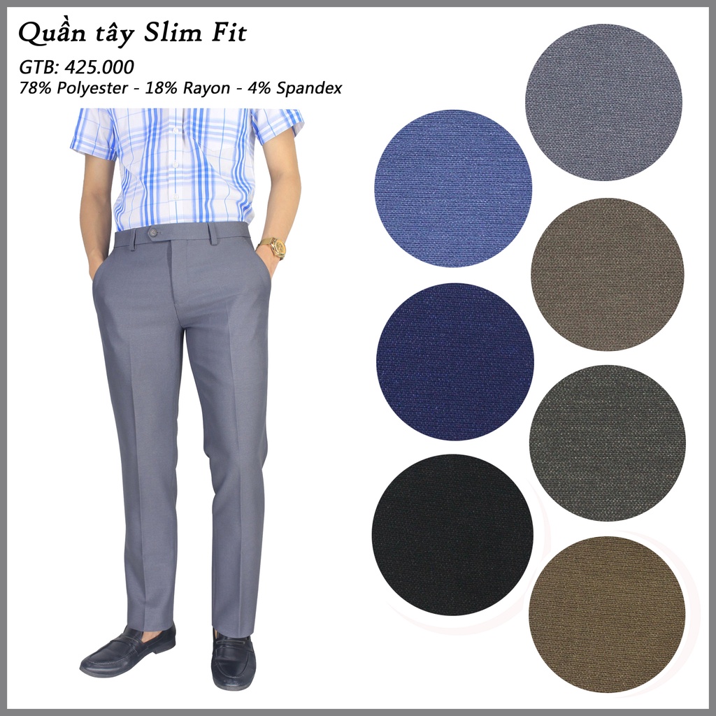 Quần Tây Nam 0 ly Slim Fit Vĩnh Tiến Vải Giãn Nhẹ 425 - Màu Trơn