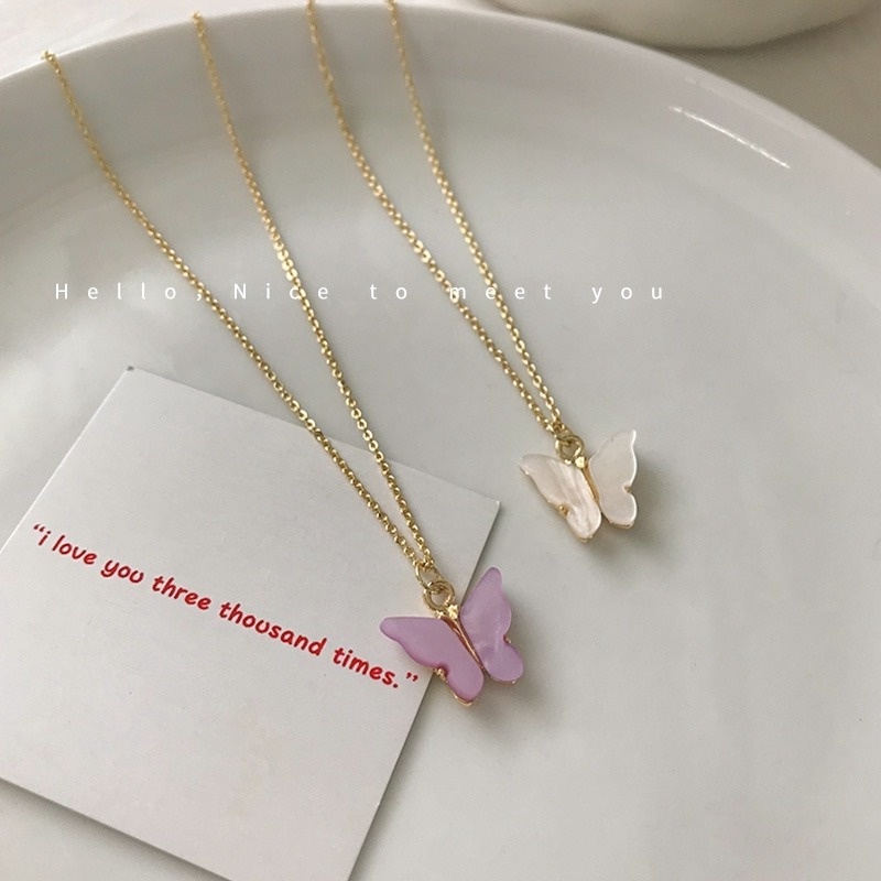 Dây chuyền mặt hình con bướm nhỏ màu kẹo phong cách cổ điển cho nữ