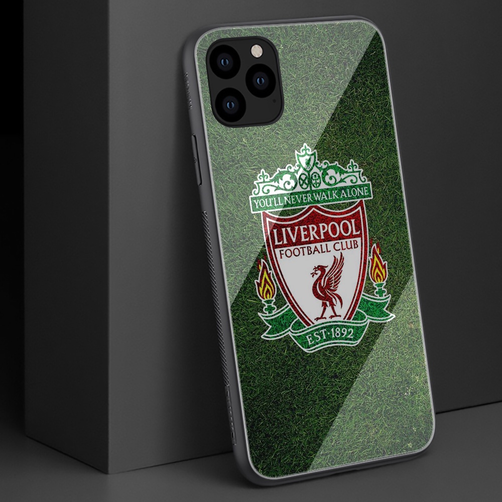 Ốp Điện Thoại Kính Cường Lực Cạnh Mềm In Hình Logo Câu Lạc Bộ Bóng Đá Liverpool Cho Apple iPhone 8 7 6 6S Plus RCZ57