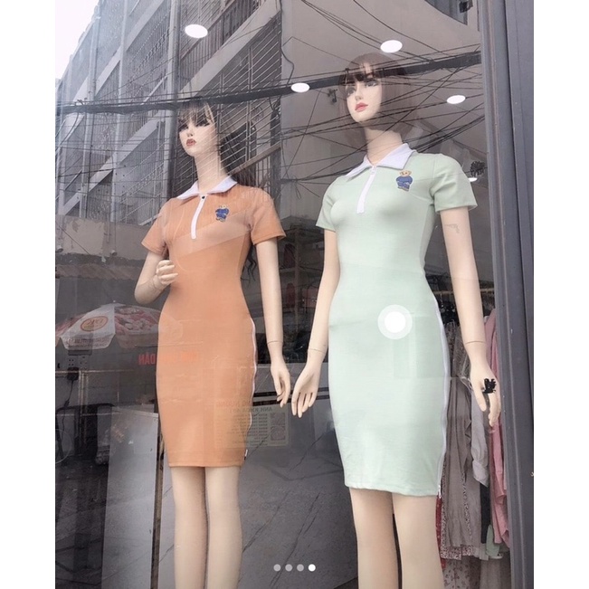Đầm polo dây kéo có cổ ôm body chất thun gân Hàn Quốc - CUNCUN DRESS - XANH BƠ