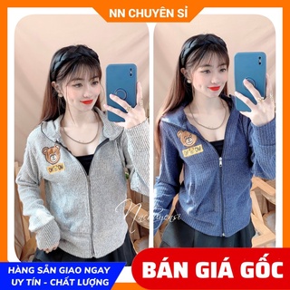 Áo khoác nữ thêu gấu dễ thương chất gân tăm mềm mát co giãn leen phom ôm dáng Khoác chống nắng nữ TP116