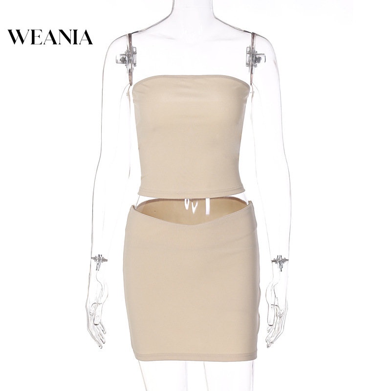 Set Áo Kiểu Trễ Vai + Chân Váy Lưng Cao Màu Trơn Thời Trang Dành Cho Nữ