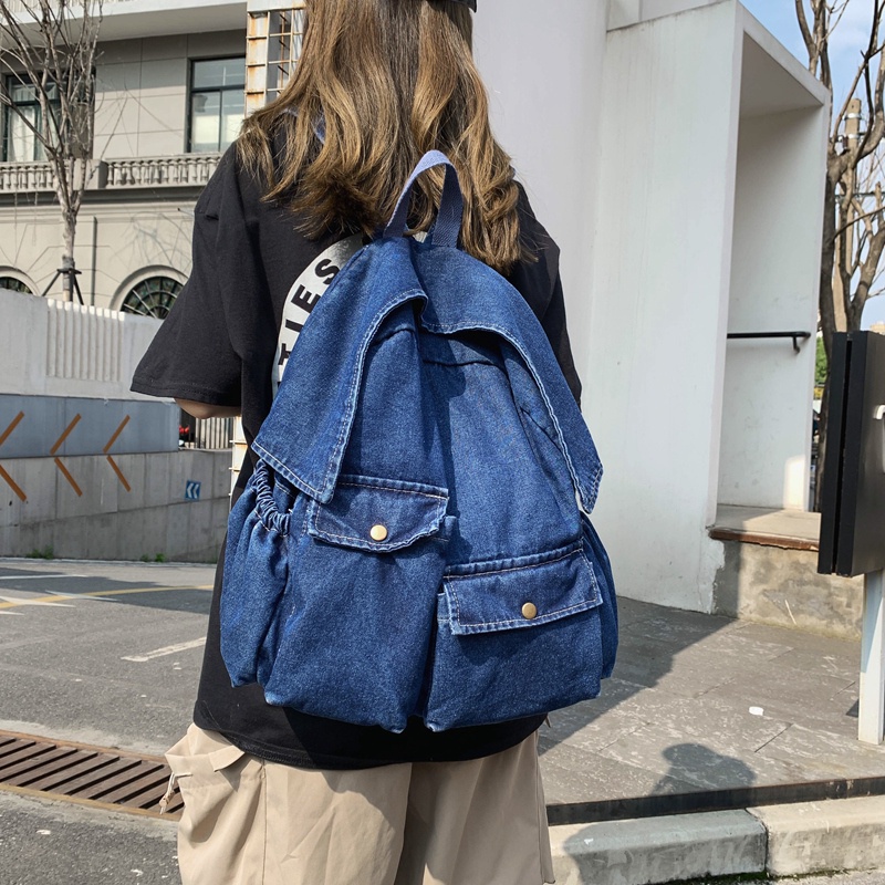 Sẵn - Balo denim cao cấp hàng loại 1 dày dặn/ balo vải bò kiểu dáng retro, kích thước rộng rãi cho cả nam và nữ