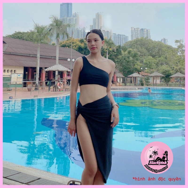 Set combo 3 món bikini 2 mảnh và váy choàng màu đen SET002