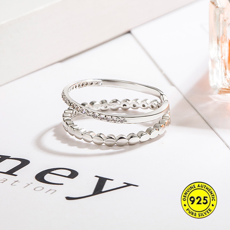 Nhẫn Hở Hai Lớp Mạ Bạc 925 Đính Đá Zircon Sang Trọng