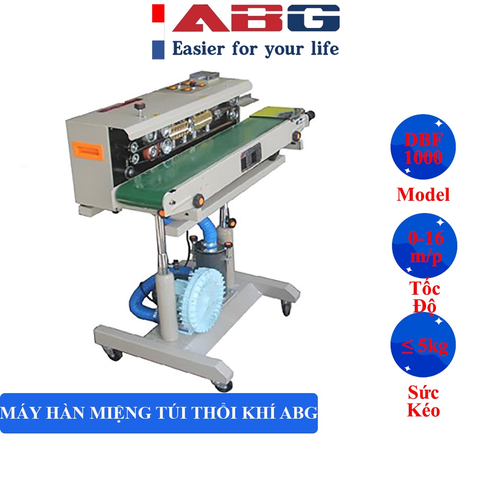 Máy Hàn Miệng Túi Thổi Khí Liên Tục ABG DBF1000A Chuyên Dụng Đóng Gói Miệng Bao Công Nghiệp Dùng Trong Nhà Hàng Và Nhà