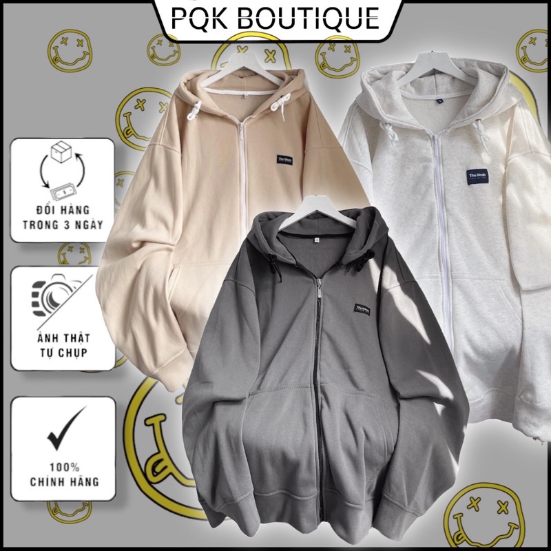 [sẵn] Áo Khoác Nỉ Zip Kéo TAG MAY CHỮ THENOAH ( xám + vàng nhạt )
