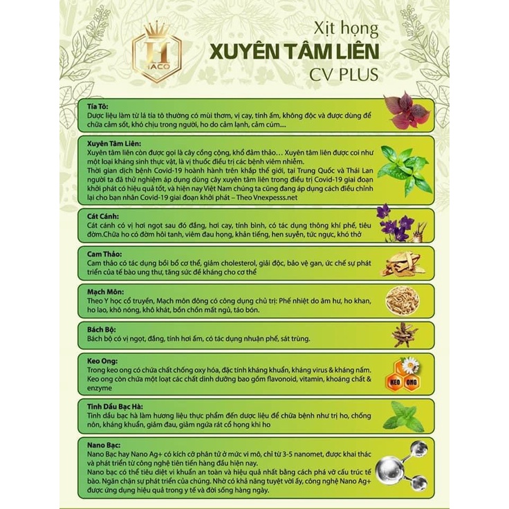 Xịt Họng Xuyên Tâm Liên CV PLUS