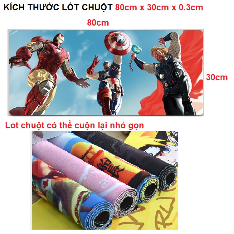 Tấm lót di chuột tốc độ cao chống nước hình siêu anh hùng bằng cao su kích thước lớn 80cm x 30cm