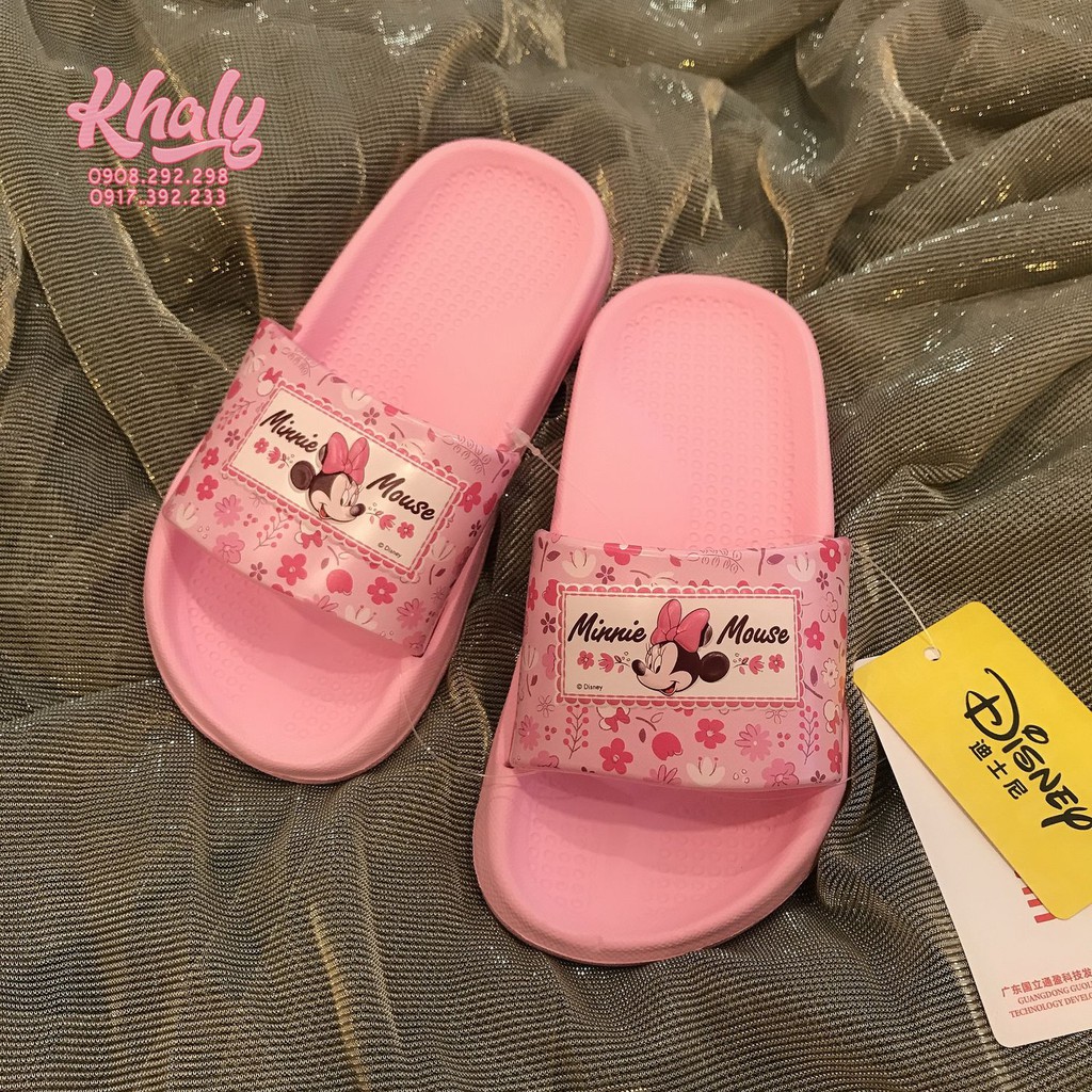 Dép quai ngang hình chuột Minnie Mouse hoa màu hồng lợt có size từ (S26 đến S37) siêu hot cho trẻ em, bé gái - (Disney)