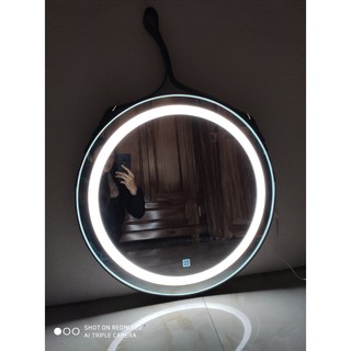 Gương Tròn Đèn LED 3 MÀU ✨Dk 50cm✨ Siêu Sáng Dây Da Treo Tường Cao Cấp