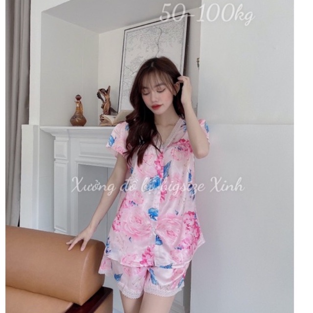 (50-85kg) BỘ PỊJAM LỤA ĐÙI BIGSIZE PHỐI MÀU XINH TƯƠI