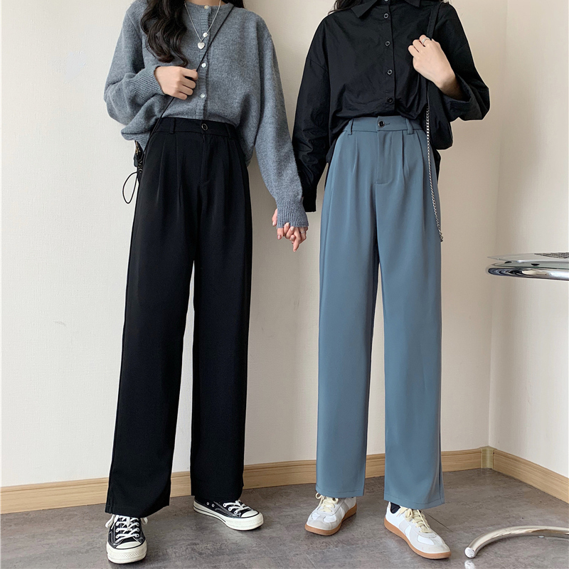 SUXI Quần Dài Lưng Cao Ống Rộng Phong Cách Hàn Quốc Thanh Lịch Cho Nữ