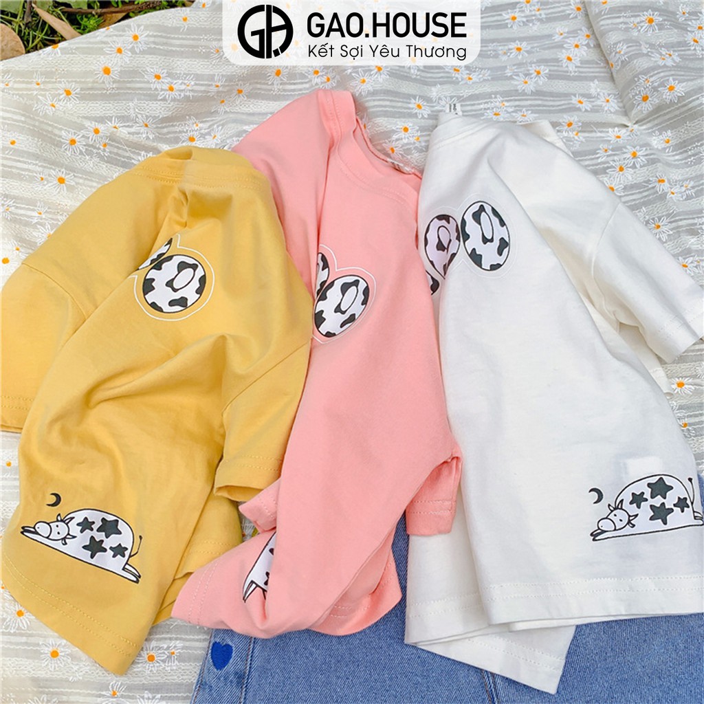 Áo thun cộc tay cổ tròn Gạo House cotton 4 chiều họa tiết Moo bò sữa cho bé gái[T4]