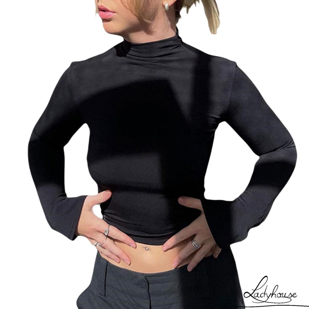 Áo Thun Crop Top Tay Dài Màu Trơn Hở Lưng Ôm Dáng Phong Cách Đường Phố Cho Nữ