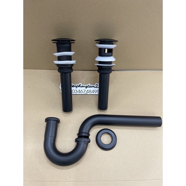 Xi phông chậu rửa mặt,  bộ xả lavabo màu đen dùng cho lavabo có xả tràn và không tràn