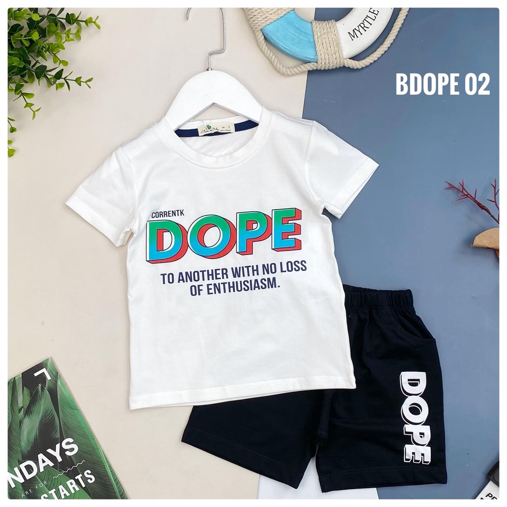 Bộ bé trai cotton LITIBABY, chất cotton mềm mát, áo in chữ DOFE size 12/18T