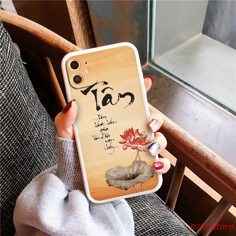 Ốp iPhone chữ nho nền Chữ Tâm cho iPhone 6/6plus/7/Xsmax/11 đến iPhone 13 promax