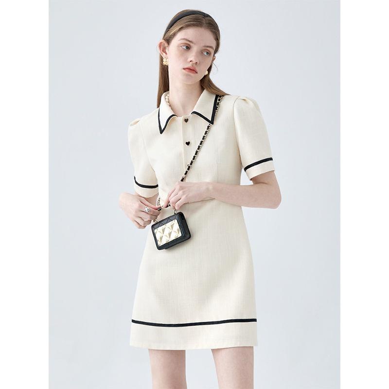 Đầm Cổ polo Tay Phồng Màu Sắc Tương Phản Phong Cách Hàn Quốc Thời Trang Mùa Hè Cho Nữ