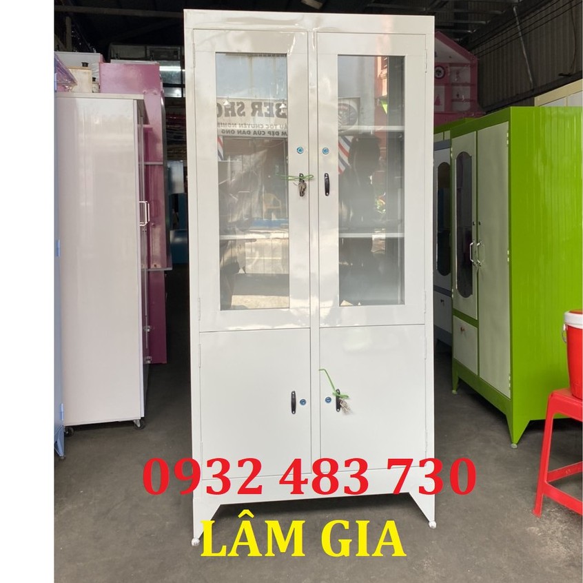 Tủ hồ sơ kiếng bằng sắt sơn dầu màu ghi cao 1m8x90_4 cửa