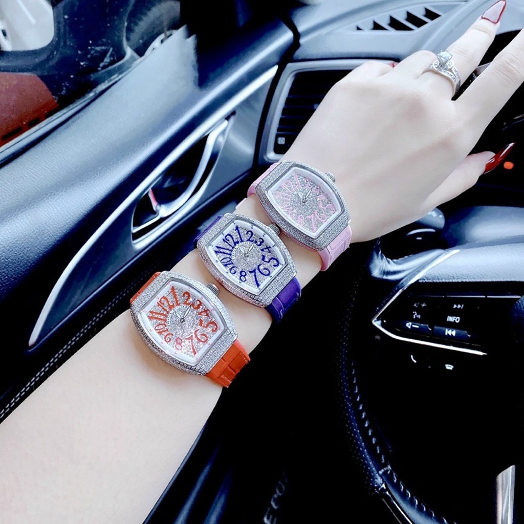 Đồng hồ nữ Franck muller đeo tay mặt vuông đính đá thời trang hàng cao cấp chống nước bảo hành 12 tháng