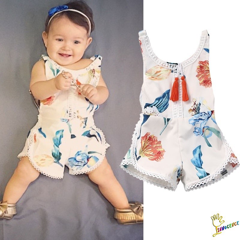 ❤XZQ-Floral Newborn Baby Girl Kids Bodysuit Romper Jumpsuit Cotton Sunsuit Outfits 0-4T