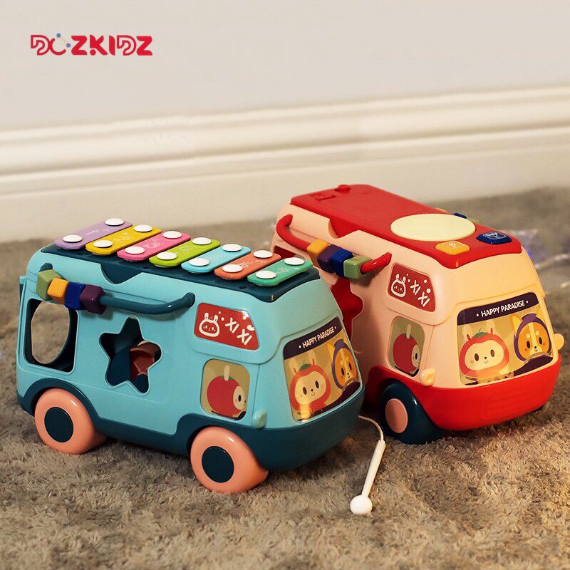Xe oto đồ chơi,  xe bus đa năng kéo thả hình, luồn hạt và đàn xylophone, đồ chơi cho bé từ 0-3 tuổi - DOZKIDZ