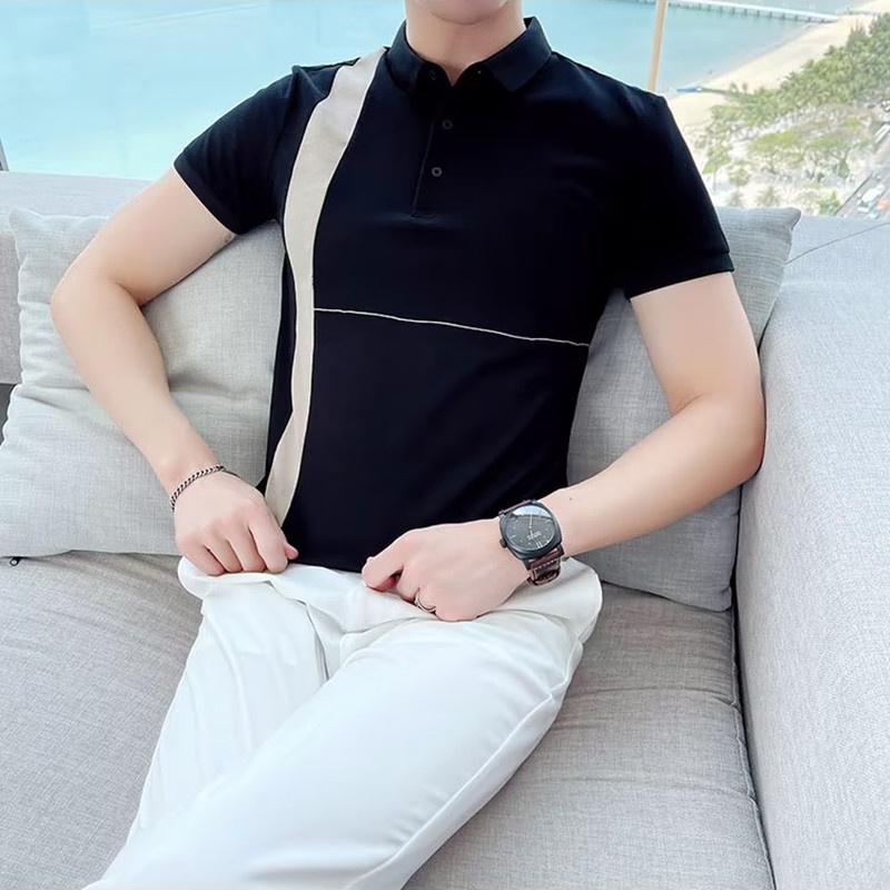 Áo Thun Polo Tay Ngắn Cổ Bẻ Dáng Ôm Phối Màu Tương Phản Kiểu Anh Thời Trang Mùa Hè Cho Nam Size M-5XL 3 Màu