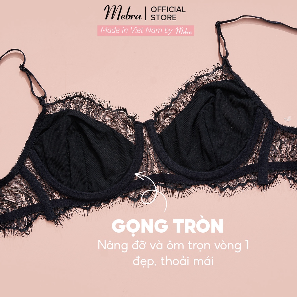 Áo lót ren viền mi nữ có gọng có lót không mút nâng ngực gợi cảm cao cấp Mebra A036