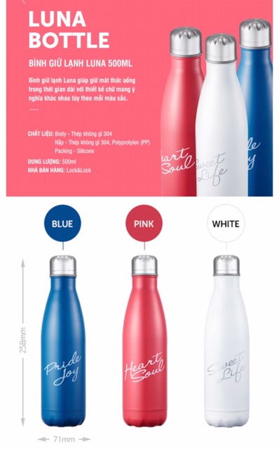 Bình Giữ Nhiệt Lock&amp;Lock Luna Bottle 500mL - LHC3215