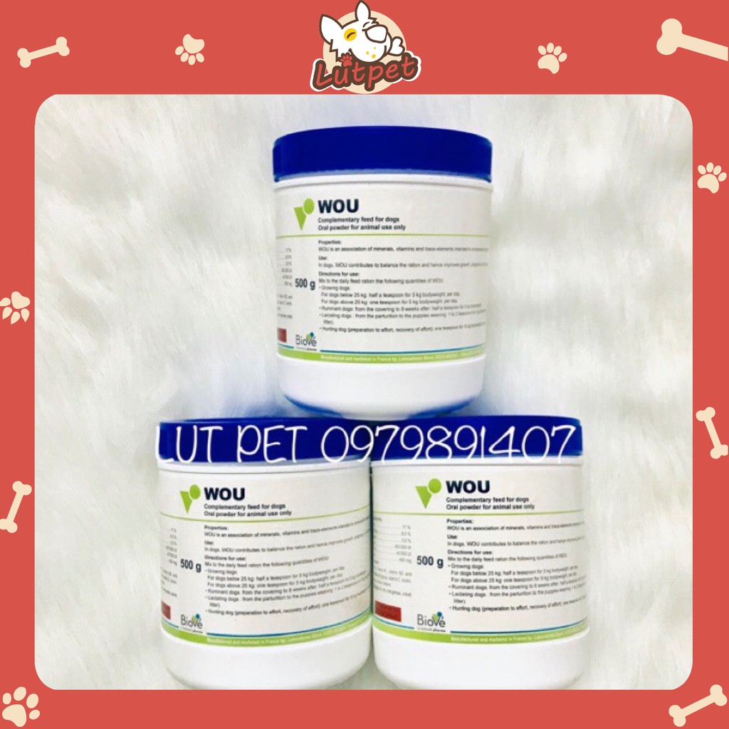 Bột khoáng WOU cho chó mèo thú cưng bổ sung vi khoáng, vitamin, canxi dinh dưỡng (500g)