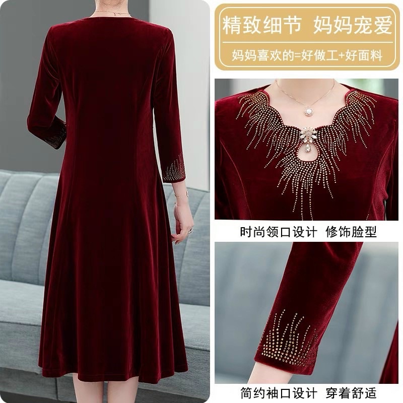 Đầm nhung nữ trung niên hoạ tiết sang trọng quý phái NP3527