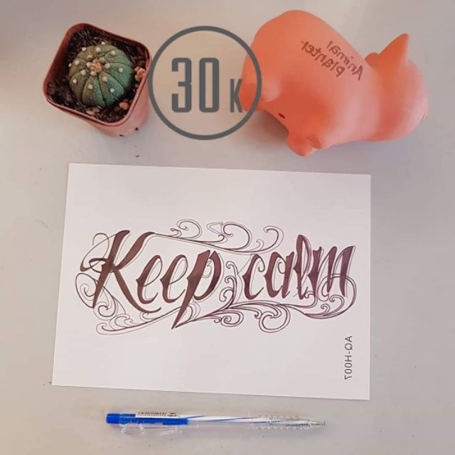 Hình xăm chữ Keep calm size bắp tay 15x21cm. Boss tatoo - xăm dán tạm thời