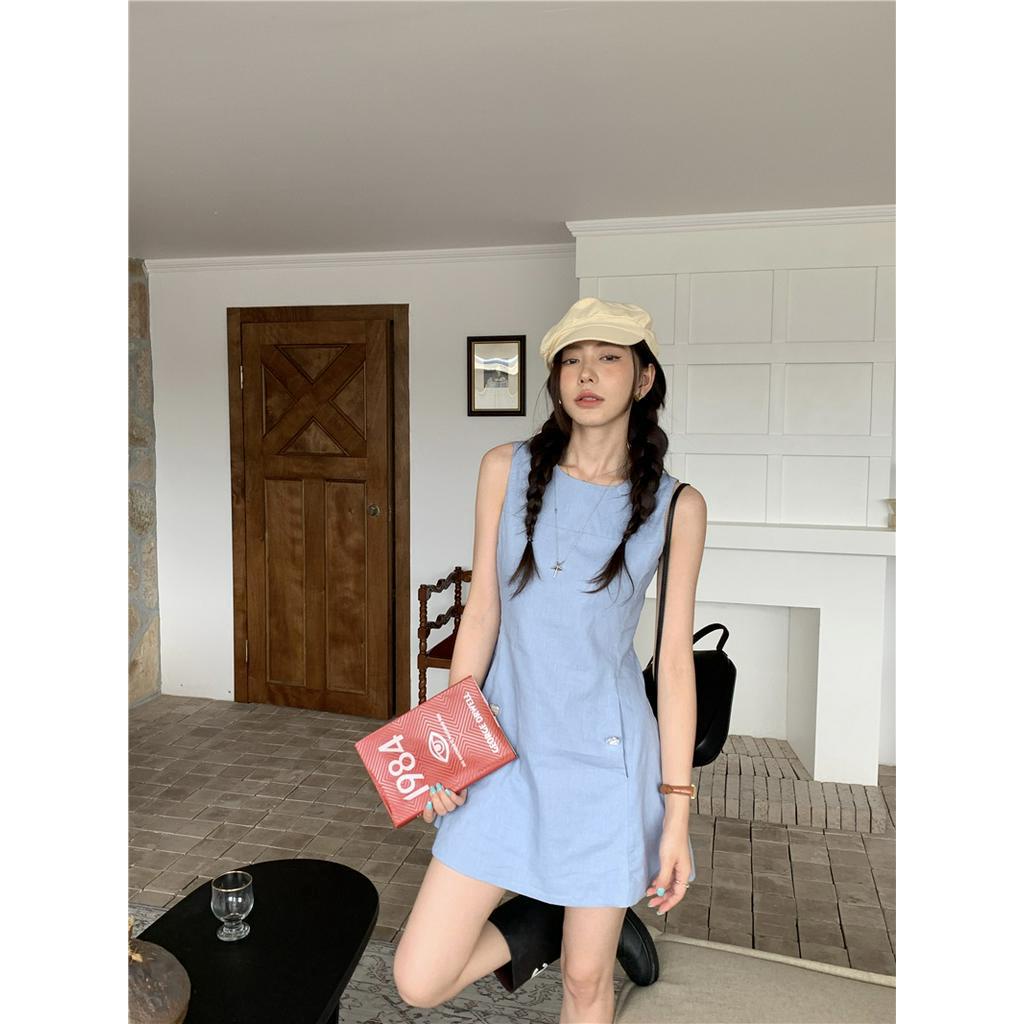 Đầm Chữ A Không Tay Màu Xanh Pháp 66561