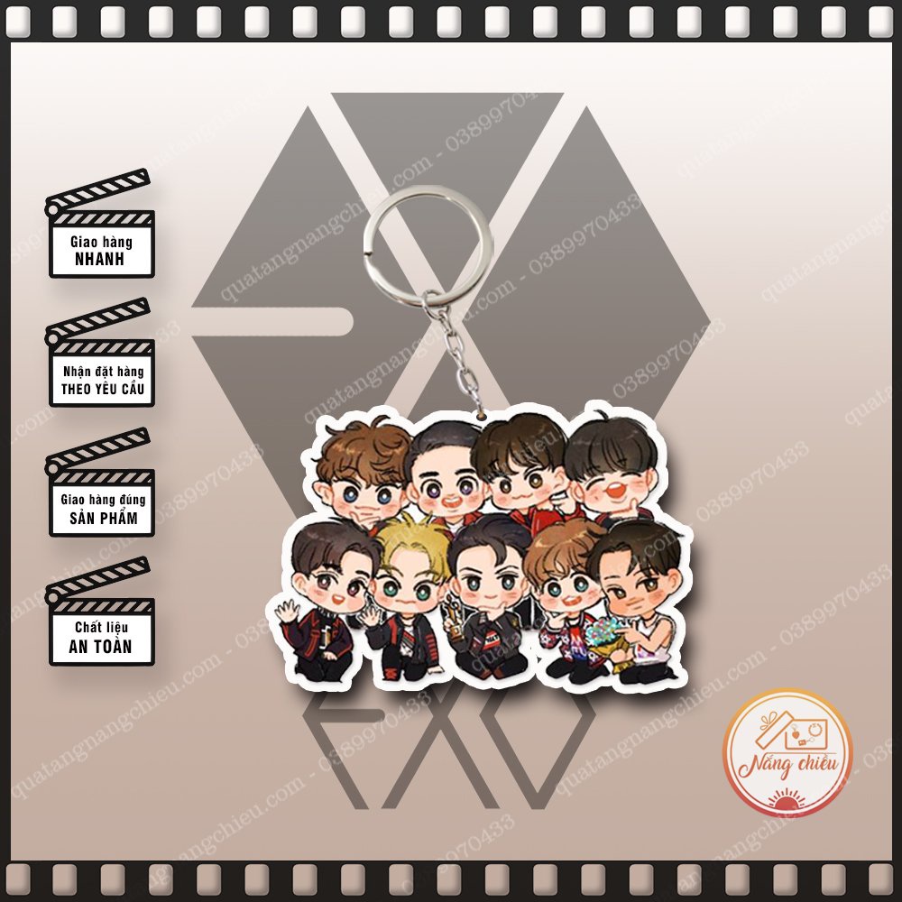 Móc khóa mica in ảnh nhóm nhạc EXO Hàn Quốc, các thành viên Beakhuyn, Chan, Chanyeol, Chen, D.O, Kai, Lay, Suho, Xiumin